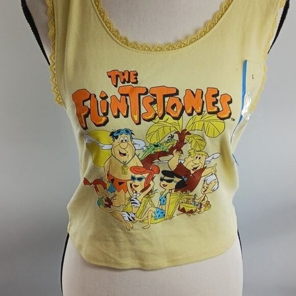The Flintstones Graphic Tank Top Womens Size L Yellow Vintage Cartoon Y2K Tee - Picture 4 of 7